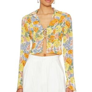 REVOLVE XS/S  “more to come””Robin Ruffle Top in Orange Floral”
